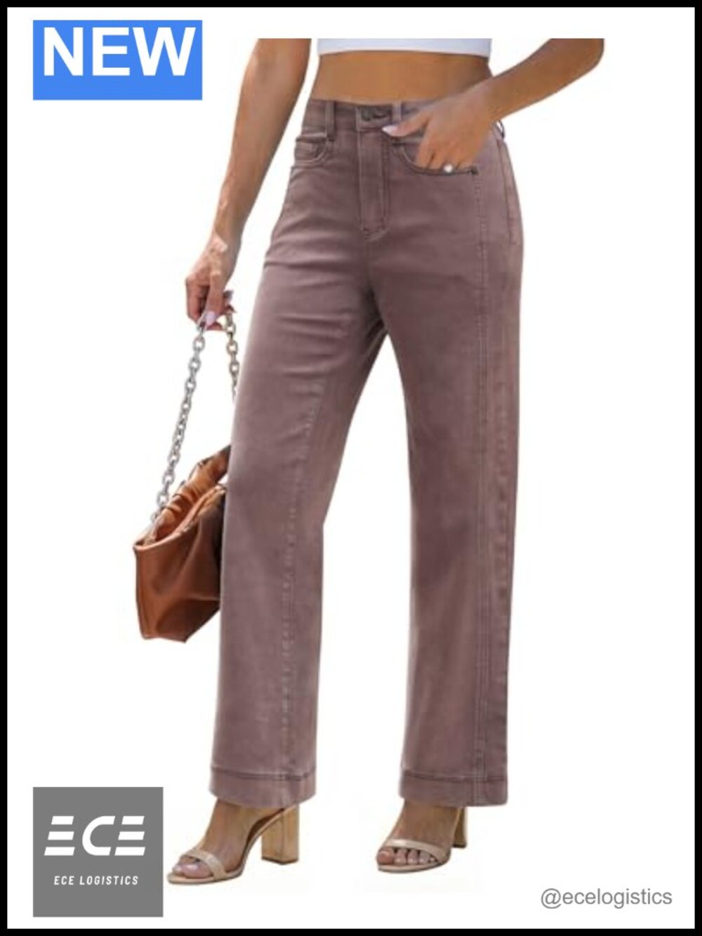 Wide Leg High Rise Jeans Double Side Seams Stretchy Denim Pants